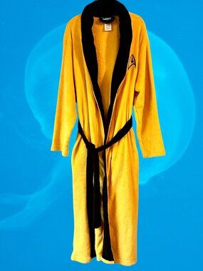 Star Trek Captain Kirk Plush Fleece Robe Yellow Black Cosplay Lounge Bathrobe